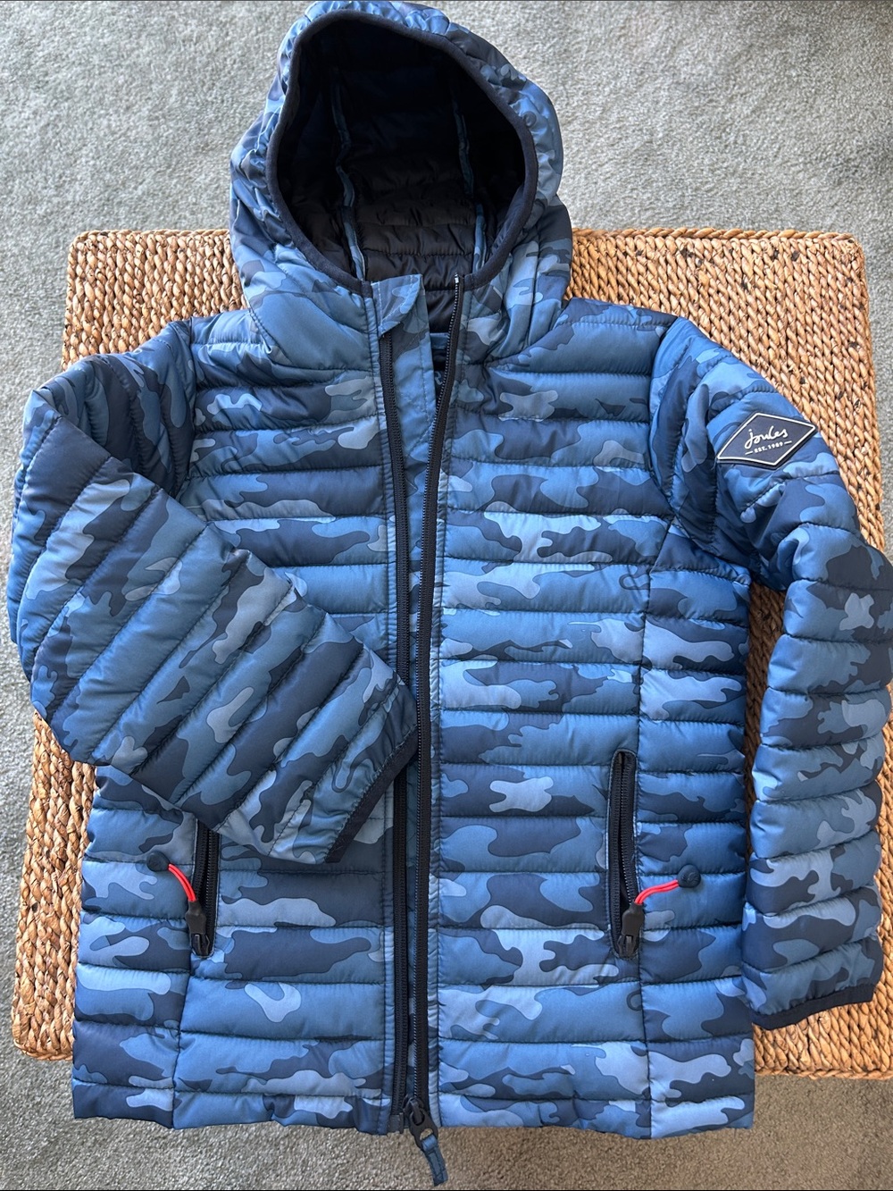 Joules Blue Camo Quilted Hooded Puffer Jacket